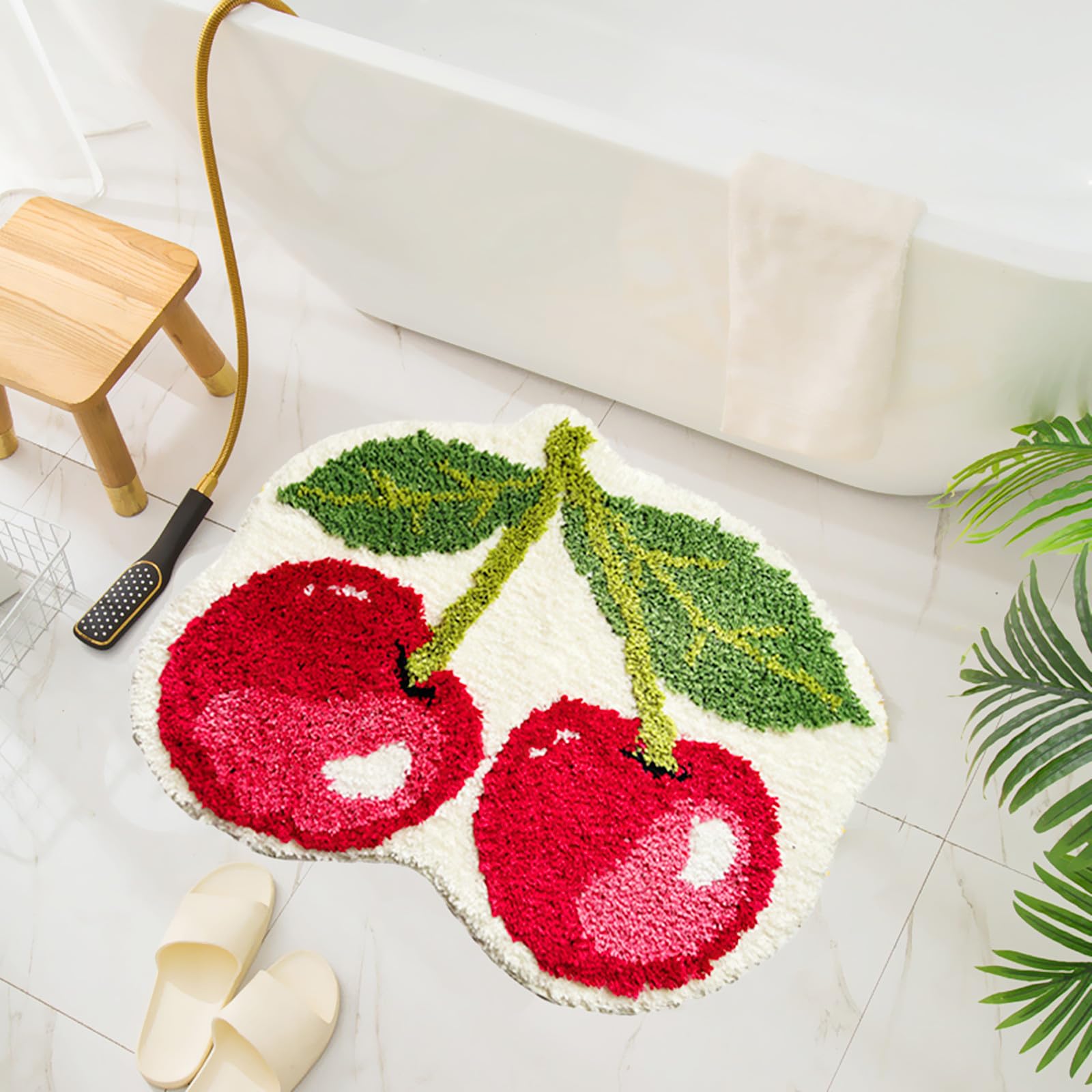 LEVINIS Shaggy Bathroom Rugs Mats Cute Cherry Rug Non Slip Microfiber Bathmat Absorbent Machine Washable Bathroom Rug for Shower, Tub, Bedroom 24"×20"