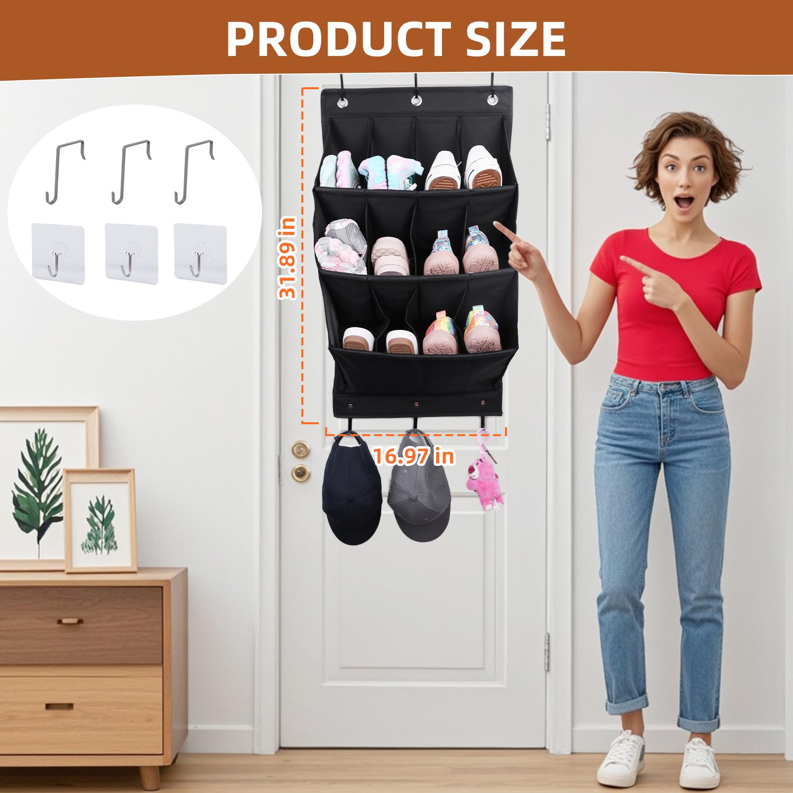 HOME GENIE 24 Organizer Da Porta Per Scarpe | Salvaspazio, Tasche In Rete, Portata 18 Kg, 2 Pezzi, 162x48 Cm - 5