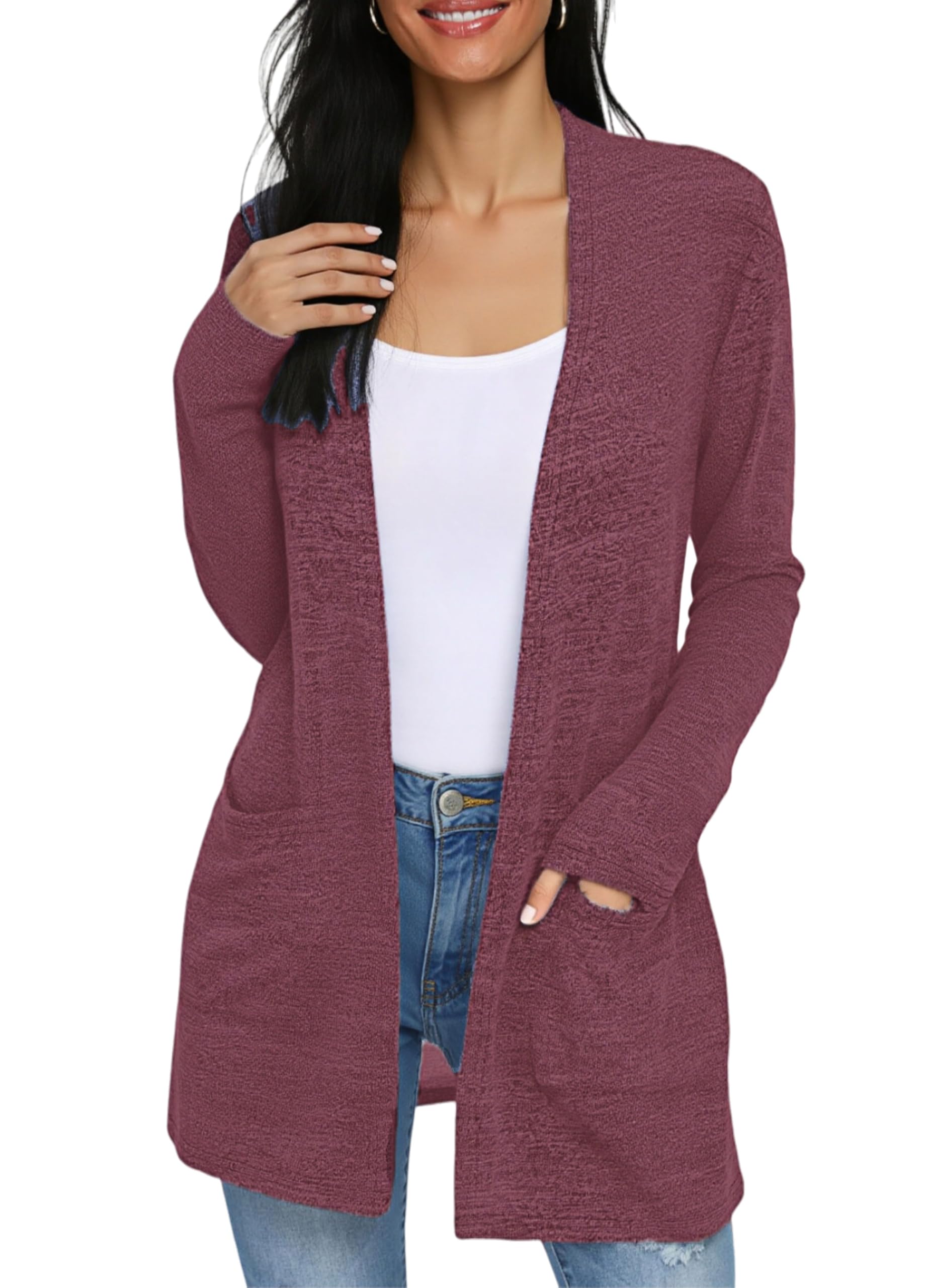 Cardigan for Women Long Sleeve Open Front Lightweight Cardigans Casual Loose Cardigans with Pocket