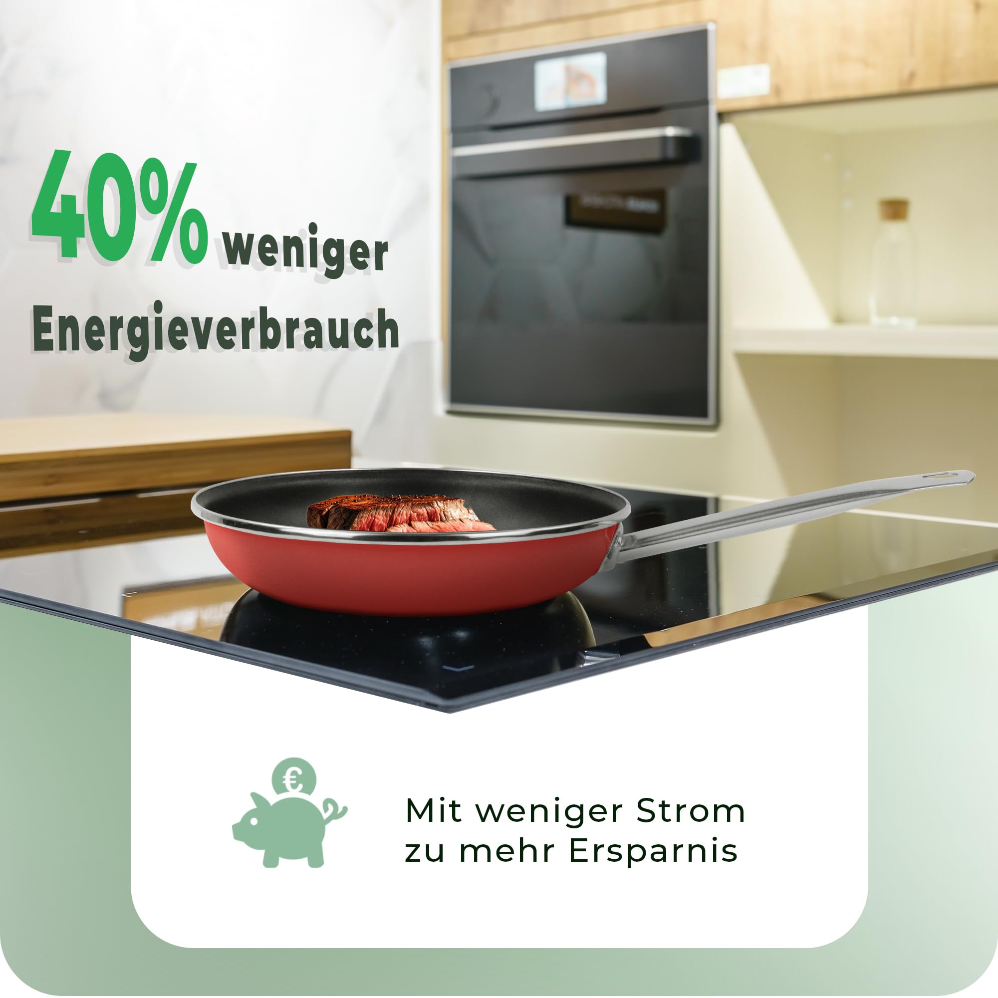 Novaliv Patelnia energooszczędna 28 cm, oszczędność do 40% – stal emaliowana, powłoka nieprzywierająca, bardzo łatwa do czyszczenia, czerwona, patelnia do wszystkich rodzajów kuchenek, nadaje się do
