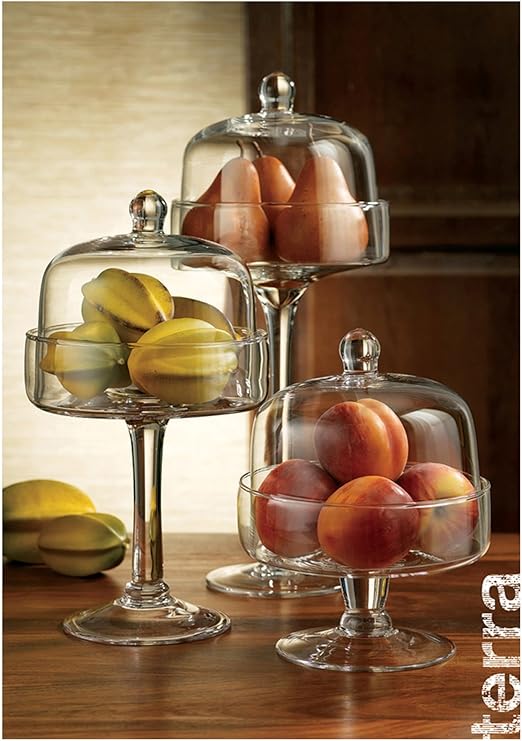 HOME ESSENTIALS Set of 3 Covered Pastry Stands Glass Cake