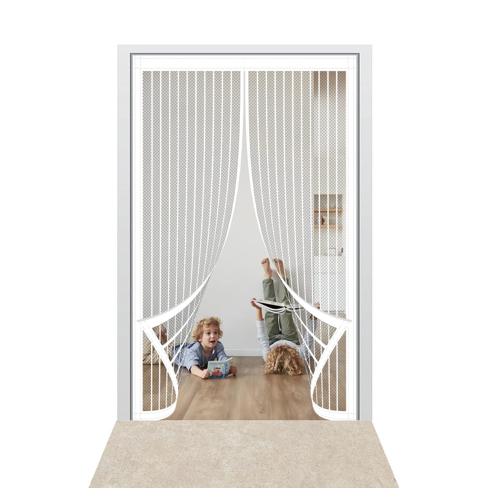 Mosquitera Magnética para Puerta 200 x 246 cm Mantiene El Aire Fresco en El Interior Cortina Magnetica Mosquitera Fácil Instalación sin Taladrar para Puerta Exterior de Balcón/Patio, Blanco