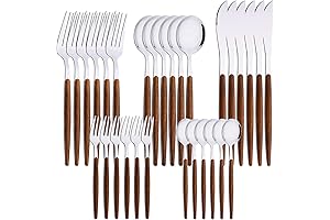 Stunning 30-Piece Stainless Steel Silverware Set with Captivating Wooden Effect Handles