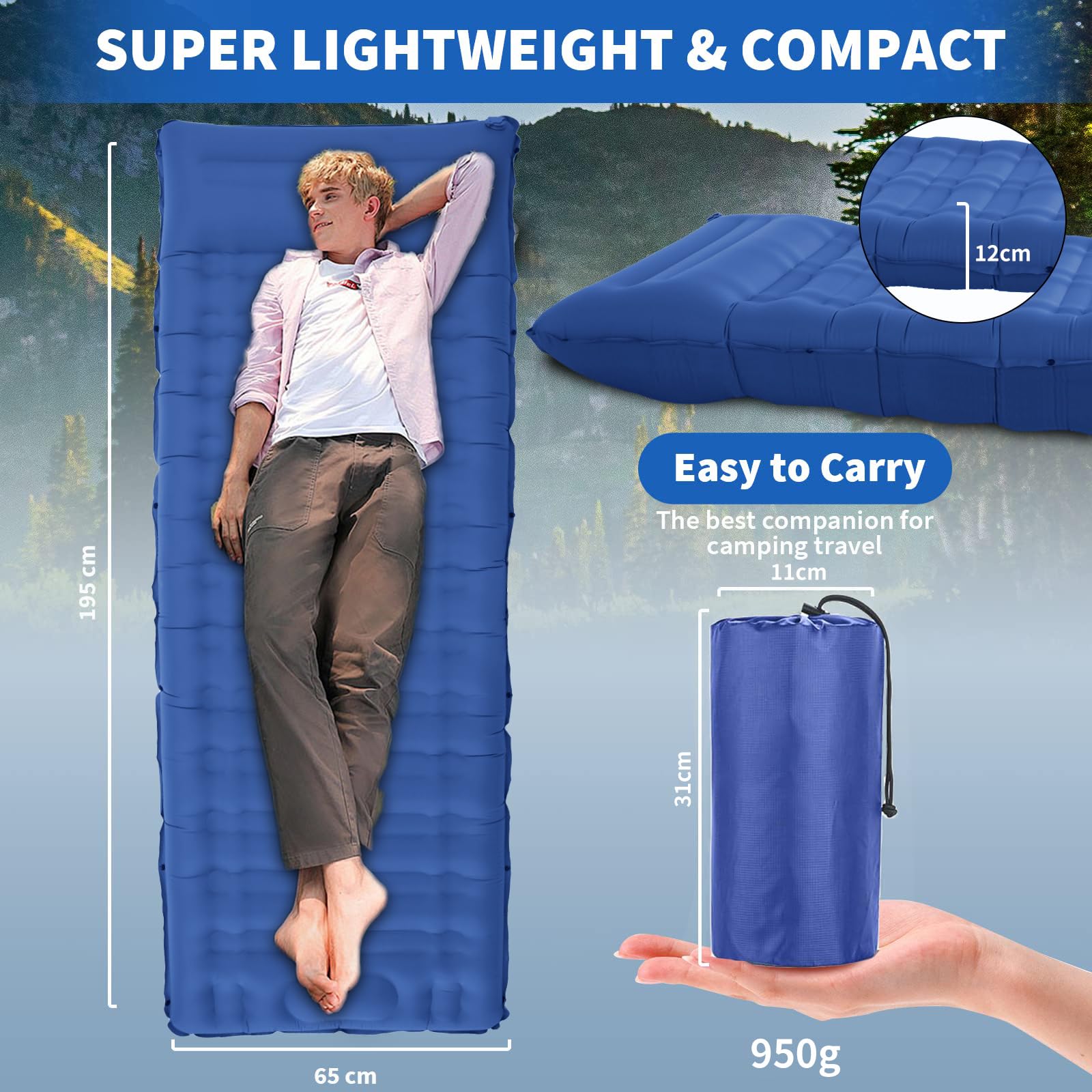 Tapis De Sol Auto-gonflant Ultraléger Pour Camping - Matelas Air 198x68cm