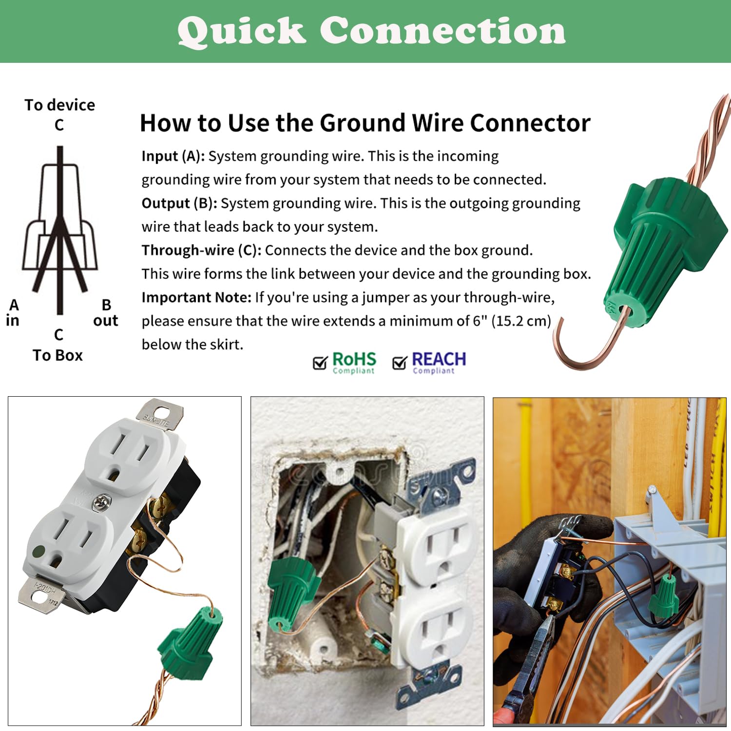 Winged Green Ground Wire Connectors Nuts with Hole 350PCS for 14-10 AWG, UL Listed P99 Ground Wire Nuts, Easy-Twist Wire Connector Nuts Electrical Wire Caps for Connecting Electrical Wiring