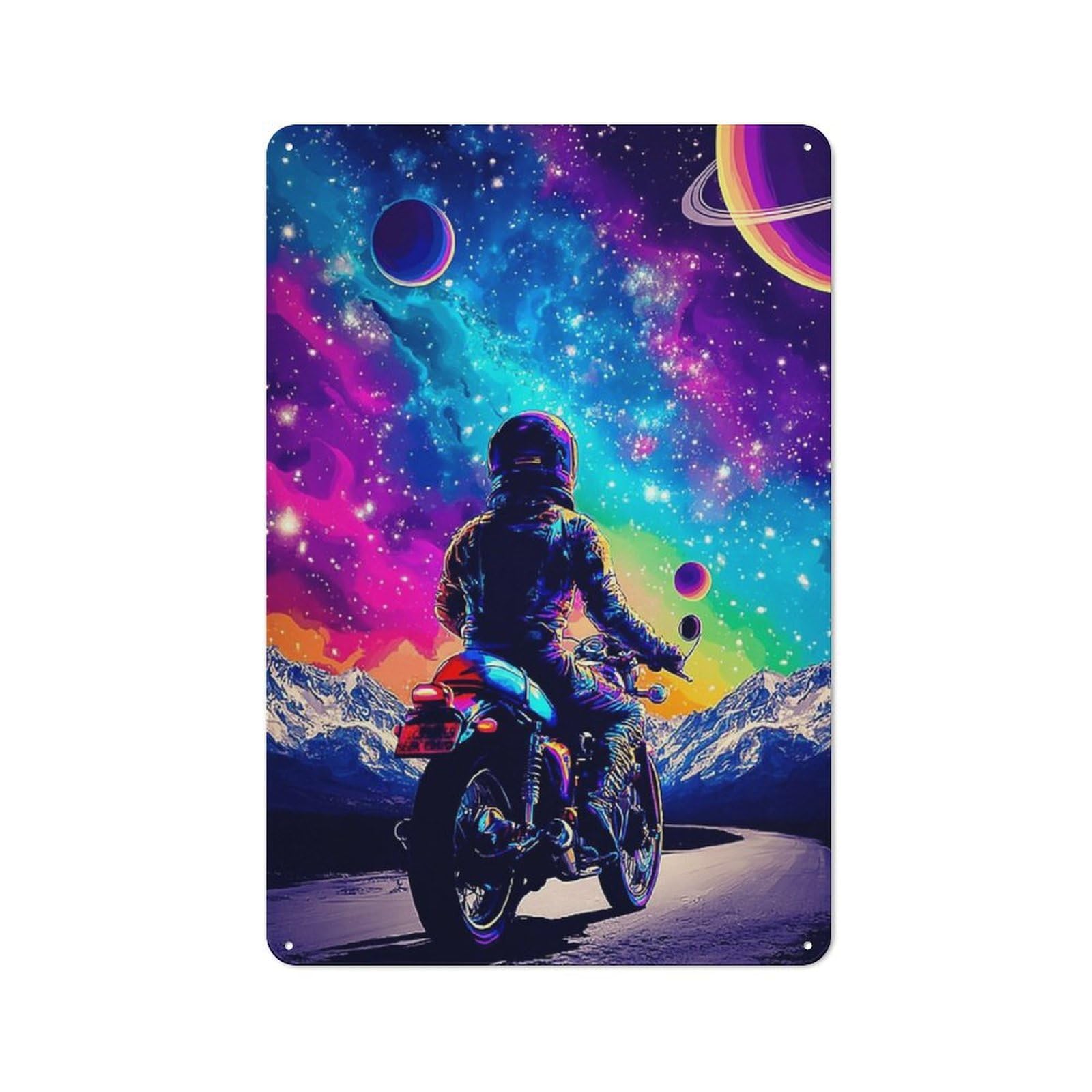Clean Industrial Galactic Motorcycle Journey Industrial Metal Sign 30x20cm, Studio Wall Art for Loft, Studio, Office Or Creative Room