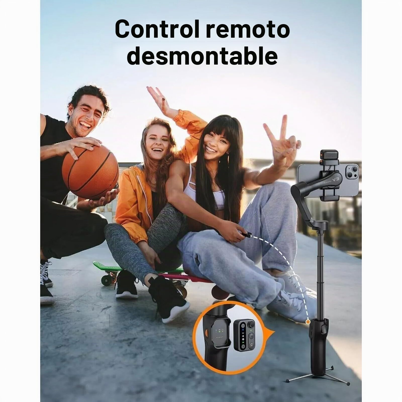Hohem iSteady V3 Gimbal para Móvil de 3 Ejes, Estabilizador para Móvil con Seguimiento AI Magnético, Control Remoto Desmontable, Vástago Telescópico Integrado y Trípode, Gimbal para Smartphone(Negro)