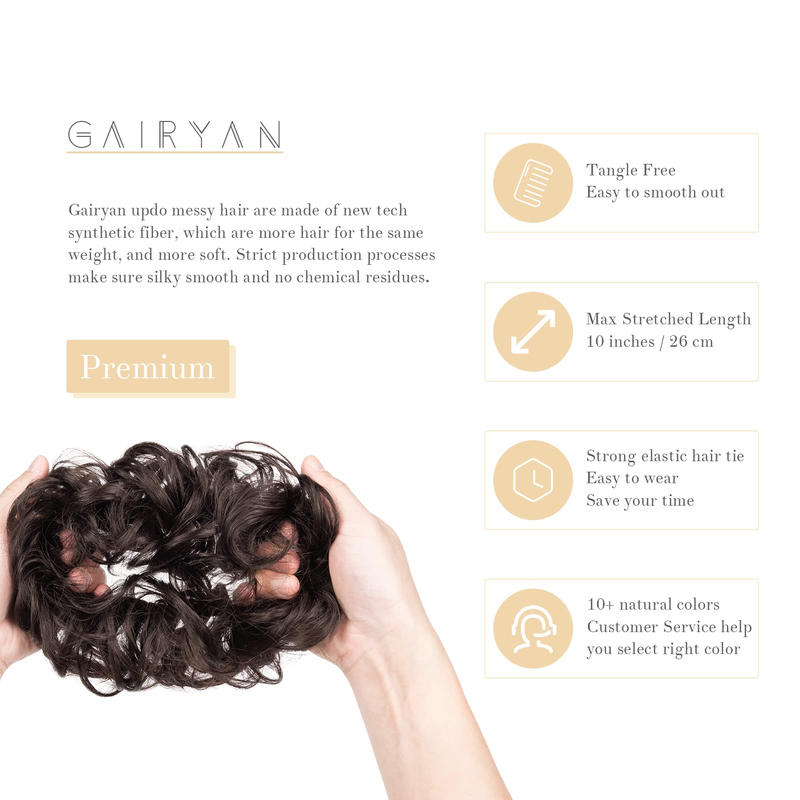 Gairyan Hair Scrunchies Hair Bun Hair Extensions Messy Bun Tousled Updo Curly Donut Hair Chignon Wavy Ponytail Hair Pieces for Women 40g (Medium Brown) - Image 3