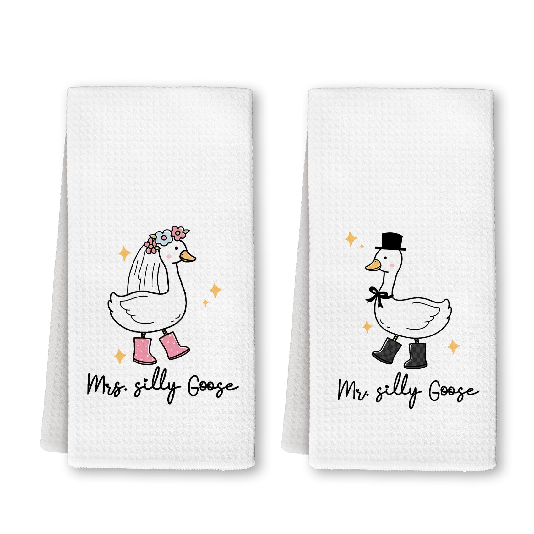 Yjeslw Funny Goose Valentine's Day Kitchen Towels, Wedding Gifts for Couples Newlyweds Hand Dish Towels Decor, Mr and Mrs Gifts Tea Towel for Kitchen Bathroom Decorative, 16x24 Inch Set of 2