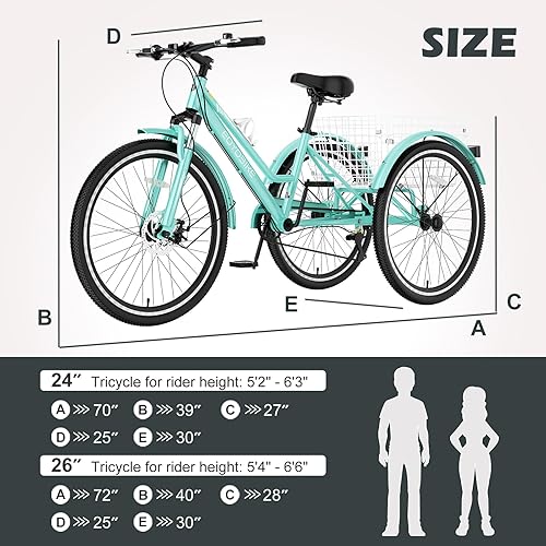 Miniatura 79 de ABORON Triciclo para adultos, bicicleta de 3 ruedas para adultos, triciclo para adultos, llantas de doble pared, triciclo para mujeres y hombres