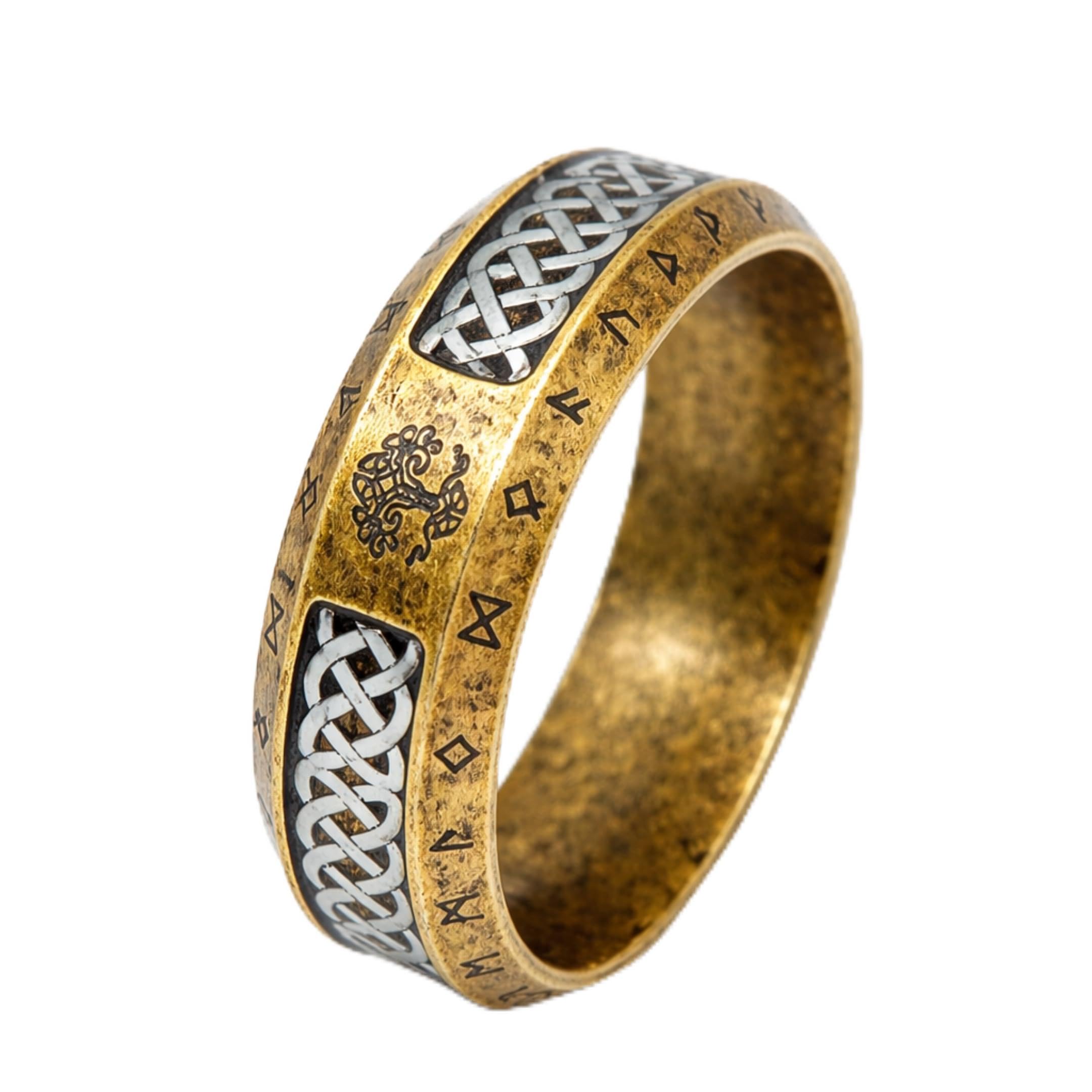 the men thing AUREX RUNE - Pure Stainless Steel Men’s Antique Golden - Plated Ring (Size : 17-22-26)-picture-2