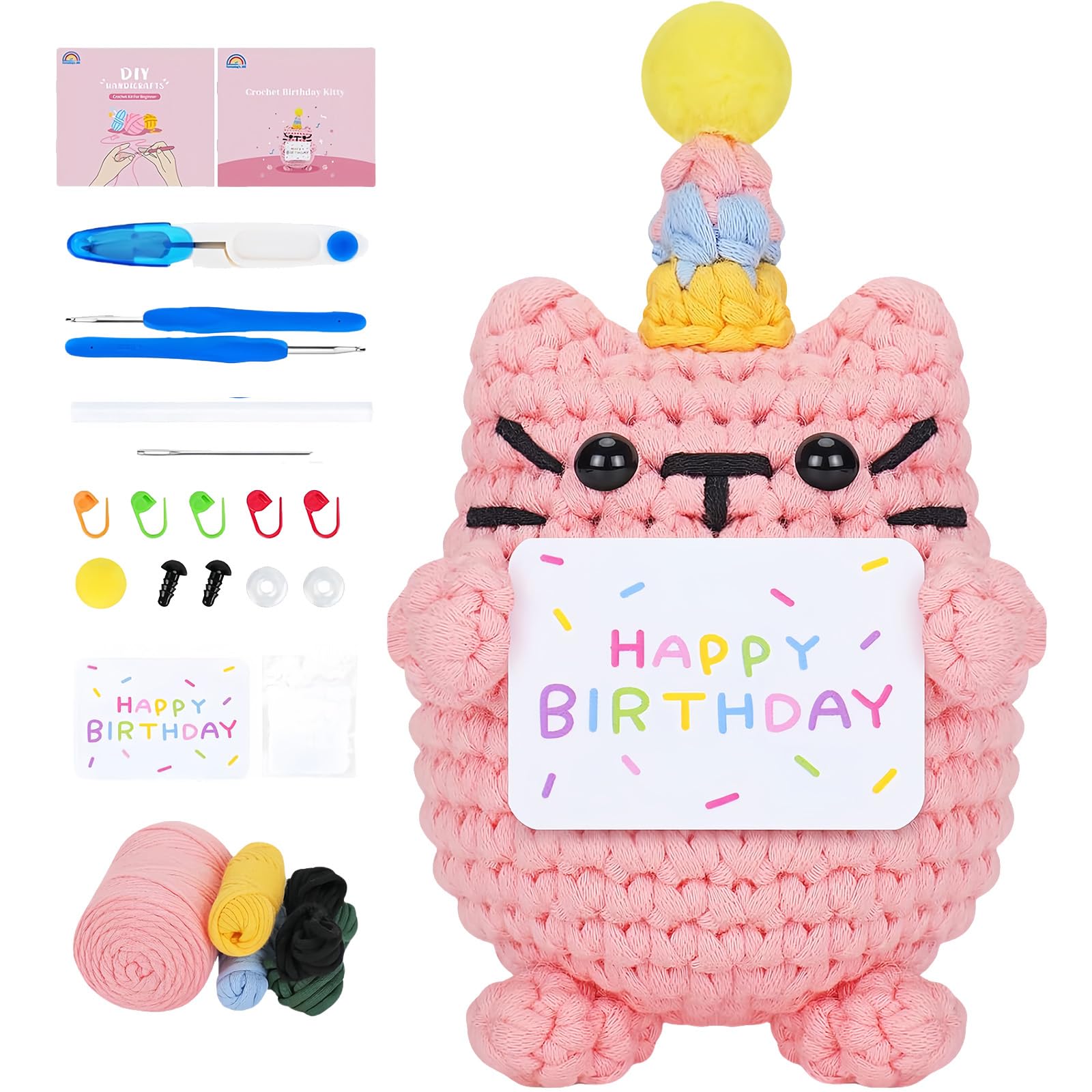 RUIOMII Cat Crochet Animal Kit for Beginners, Crochet Kits for Adults, Knitting Kit with Step-By-Step Video Tutorials