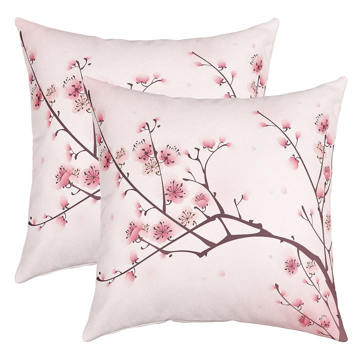 Homemissing Japanese Style Throw Pillow Cover 18"x18" Soft Cherry Blossoms Pillow Cases Cushion Cover for Living Room Sakura Flower Decorative Throw Pillowcases for Sofa Chair