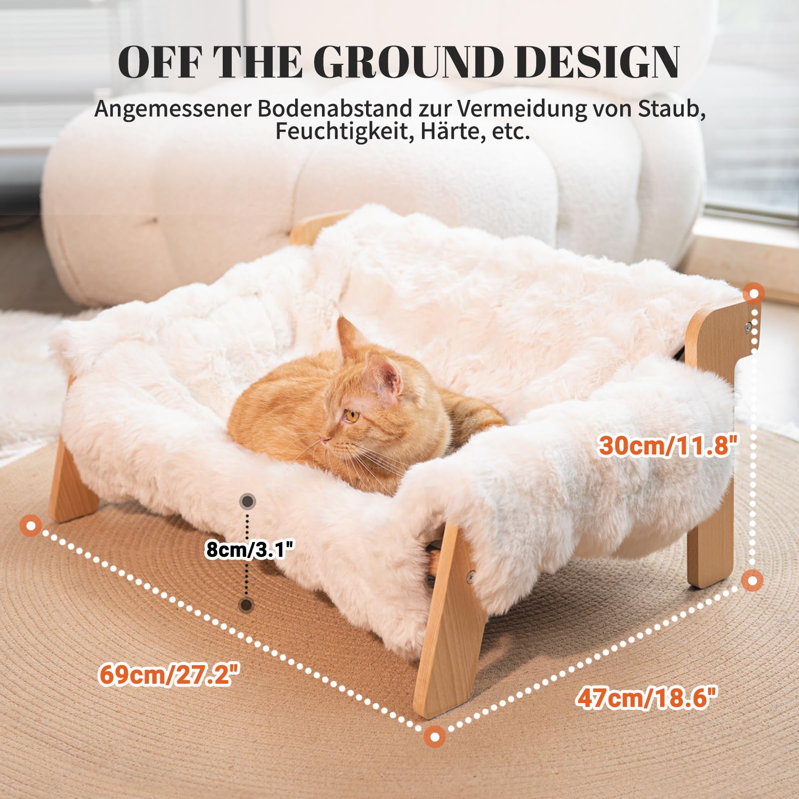 Lit Surélevé Pour Chat CheerPals - Canapé En Bois De Hêtre Avec Coussin Lavable, 70x47 Cm