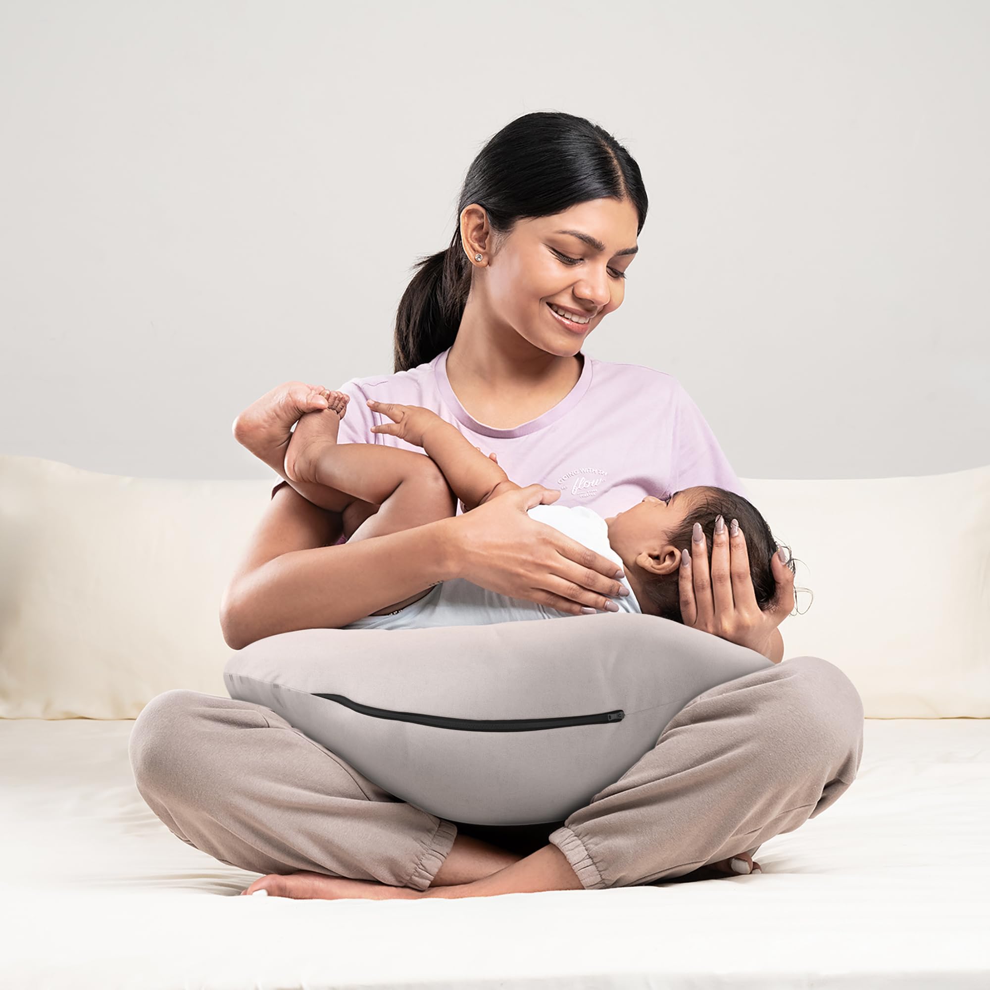 Wakefit Nursing Pillow for Breastfeeding & Baby Care | 5 in 1 Feeding Pillow with Bamboo Waterproof Removable Cover | Super Soft & Machine Washable Waterproof Cover | Grey-image-30