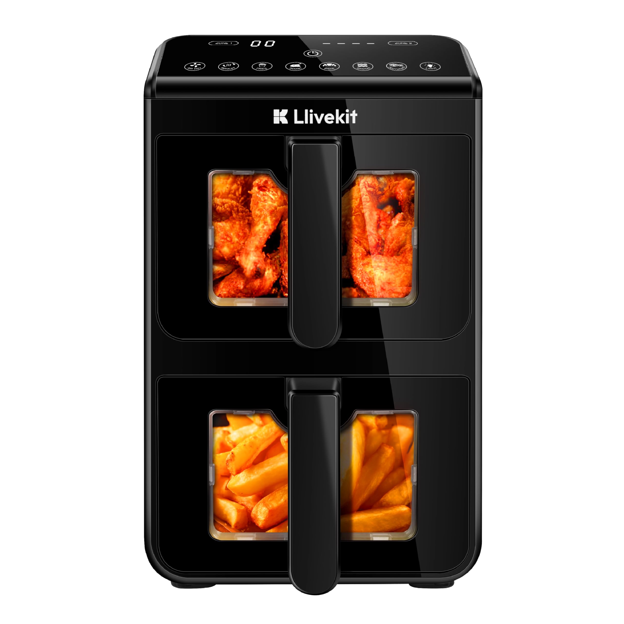 LLIVEKIT Air Fryer 10L avec 2 Cavités, Friteuse sans Huile 12 en 1 avec