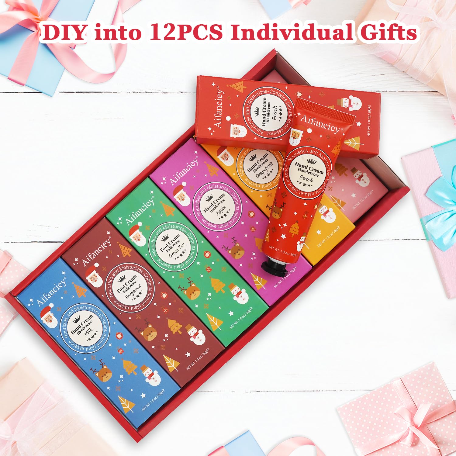 Crema Mani Set, 12 Pezzi Contiene 10 Creme Mani Idratanti Profumate, 2 Creme Piedi, per i Piedi per Mani Secche e Screpolate