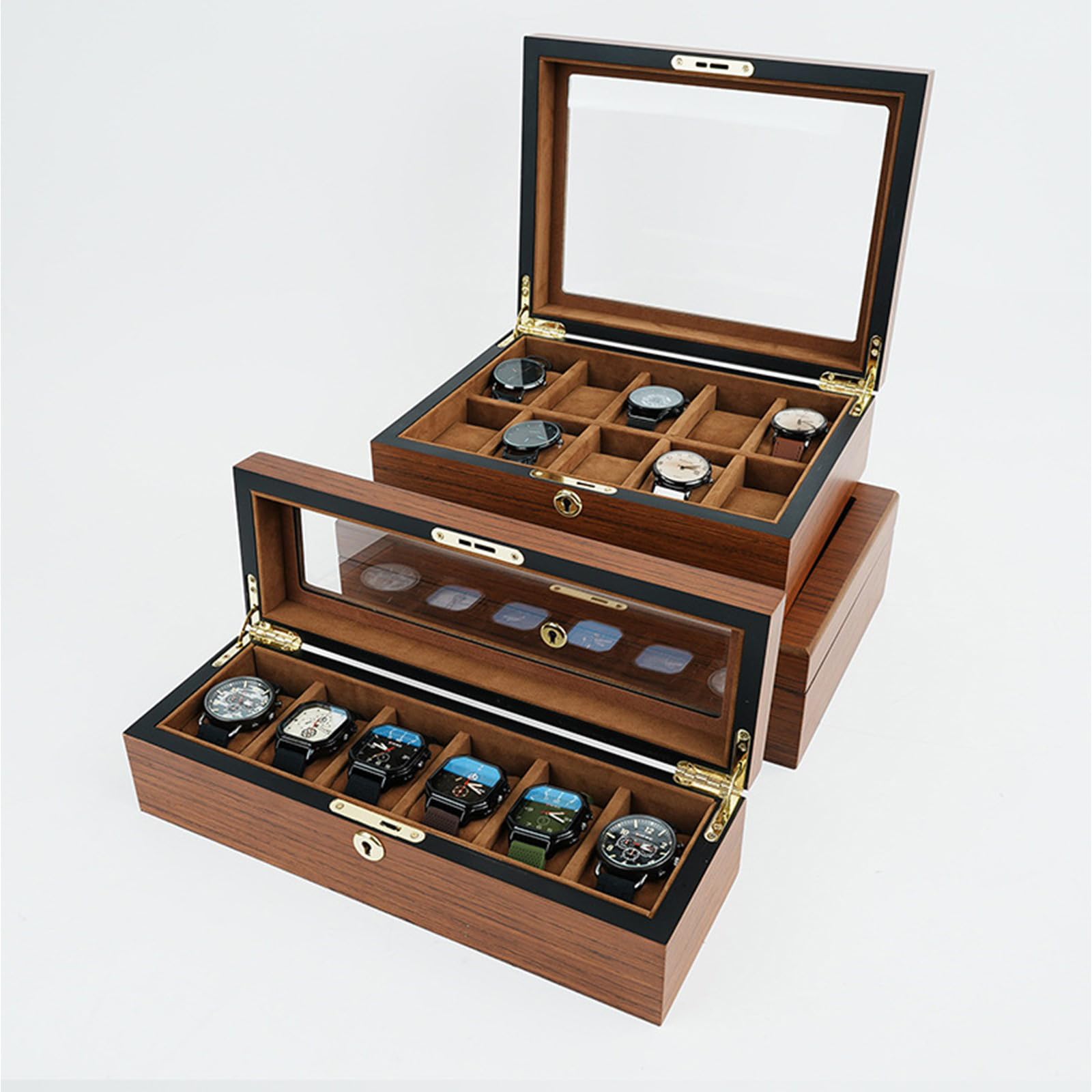 Elegante reloj de madera con forro suave para 6, 10 o 12 relojes organizadores de relojes de madera