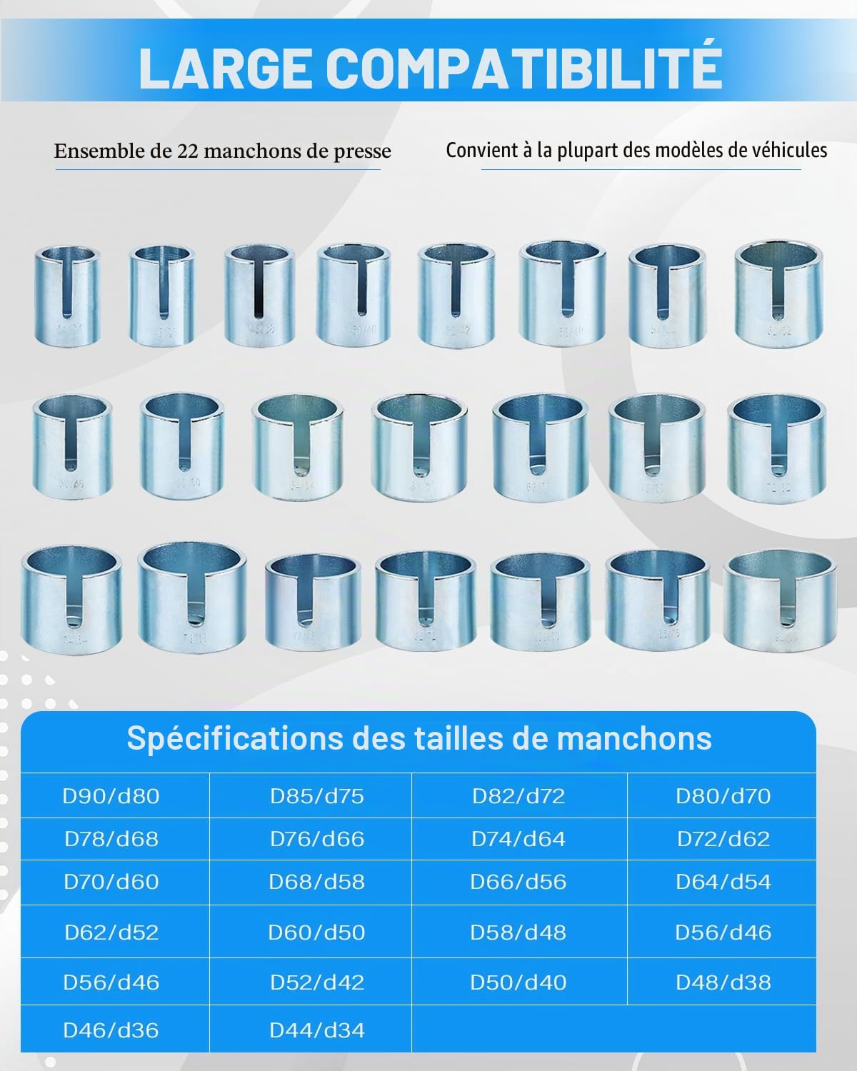 BOOMSTART Kit d'outils de roulement Silencieux de 27 pièces pour extraire Les Douilles en Caoutchouc, Les Douilles et Les roulements d'essieu, pour Le Montage et Le démontage