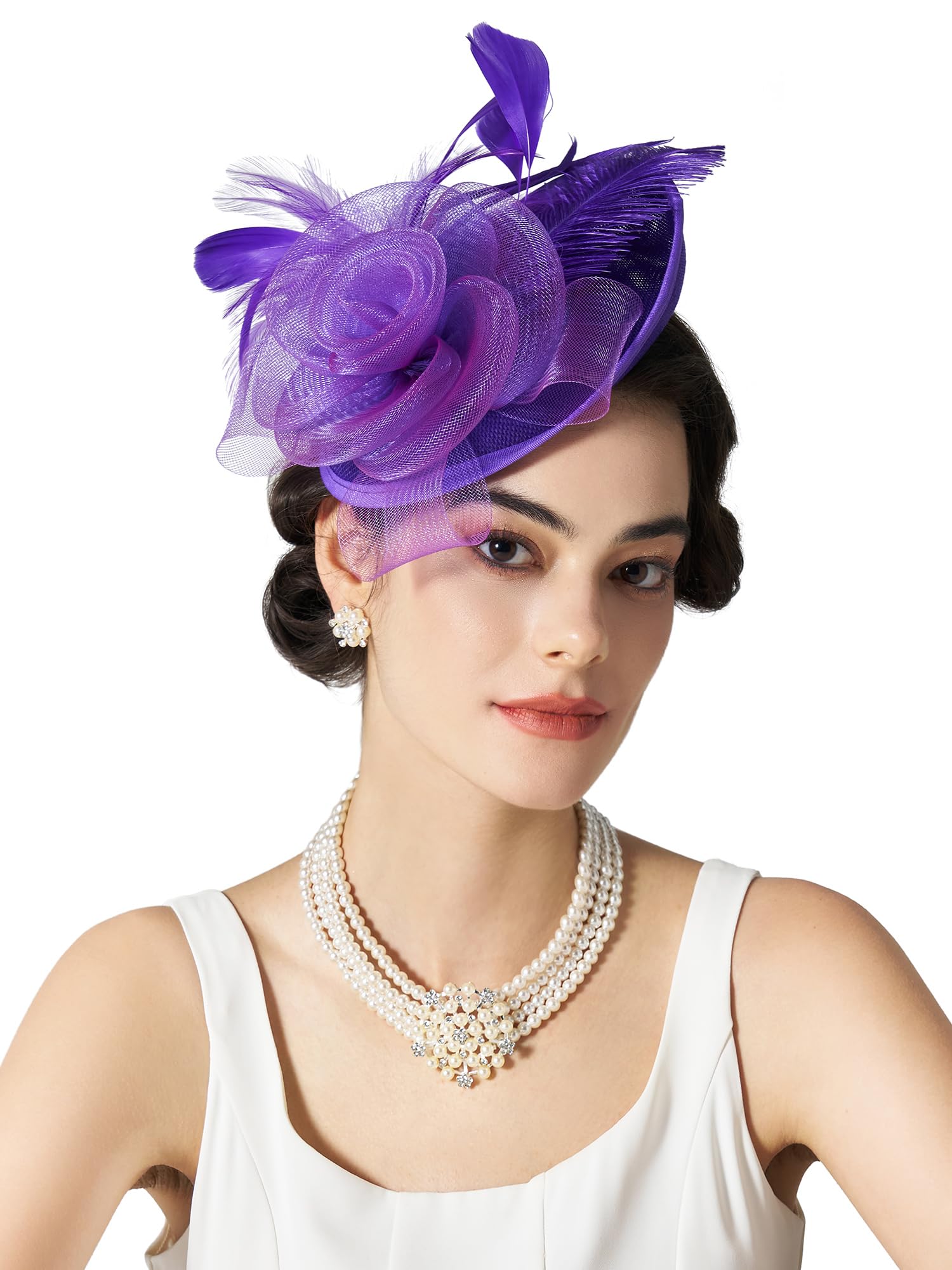 SWEETV Flower Sinamay Tea Party Fascinators for Women, Kentucky Derby Hats for Church, Cocktail, Wedding, Fancy Dress Party