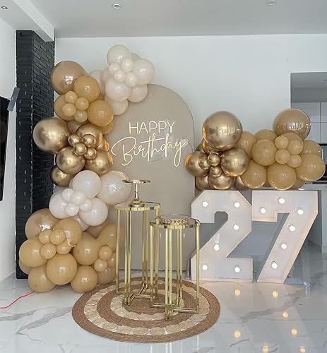 Miniatura 4 de Kit de guirnalda de globos de cumpleaños para mujer, arco y dorado para decoración de fiesta, marrón neutro, tawny bohemio, marfil, blanco, arena