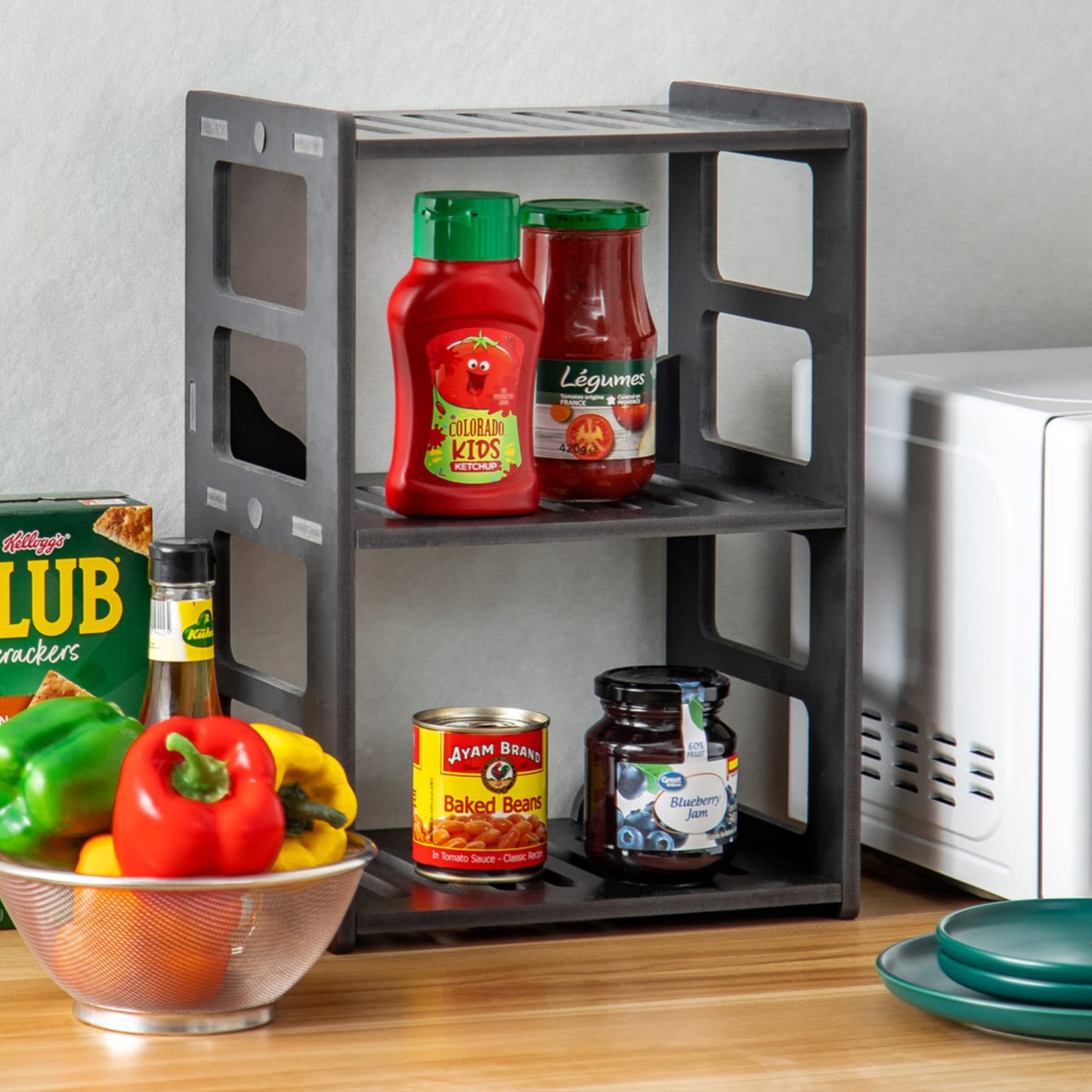 H HUIYKALY Kitchen Countertop Organizer,Kitchen Counter Shelf Great for Countertop Storage,Black