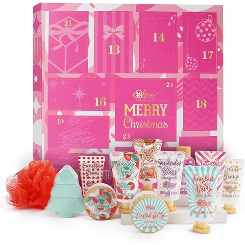 Advent Calendar 2025 Christmas Holiday Gifts for Women 12 Days Beauty Countdown Calendar 2025 Xmas Gifts Set 12pcs Spa Hand Cream Gifts Sets for Women with Hand Lotion Body Lotion Bath Sets Pamper Kit