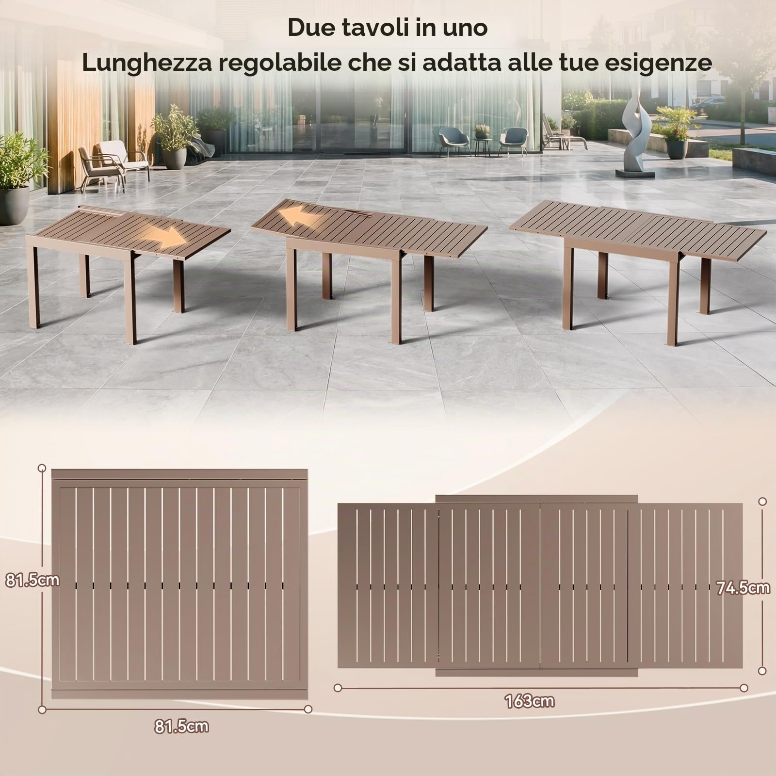 JUMMICO Tavolo da Giardino Estensibile 260x80cm per 6-10 Persone - Alluminio Antiruggine, Imputrescibile e Facile da Pulire - Design Compatto con Prolunga Resistente alle Intemperie