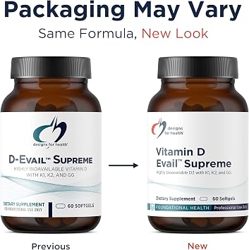 Designs for Health D-Evail Supreme - 5,000 IU Vitamin D3 Supplement with VIT K (K1, K2 as MK-4) + GG - Bone, Cardiovascular + Immune Support - Improved Bioavailability (60 Softgels)