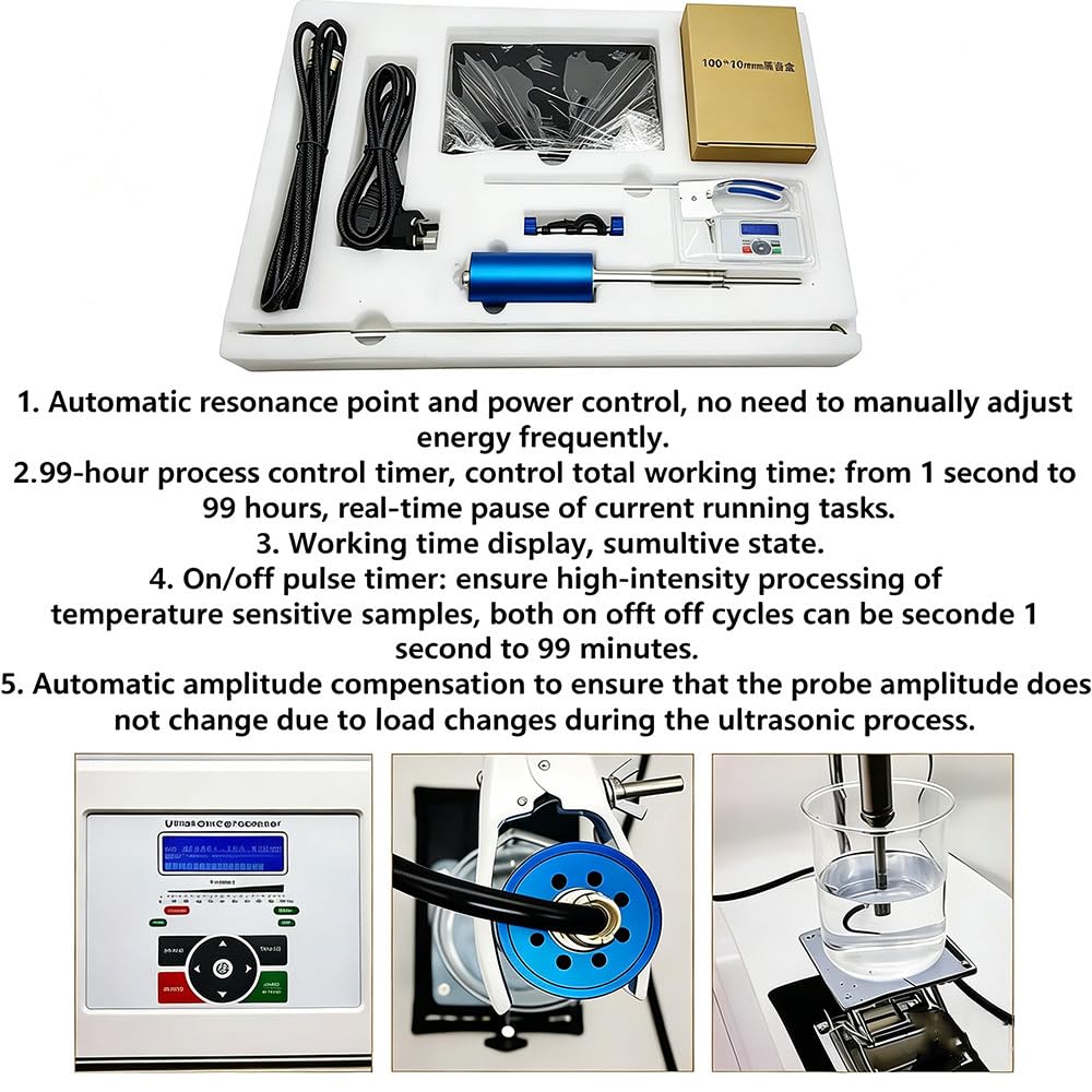 Labor-Homogenisator/Ultraschall-Dispergiergerät, 800 W, digitales Handgerät, Überlastschutz 10mmprobe | Timer (1 s – 99 h), Sonden aus Titanlegierung (2–10 mm), 2 Betriebsmodi, 20 kHz, sicherer Zellaufschluss & Emulgierung