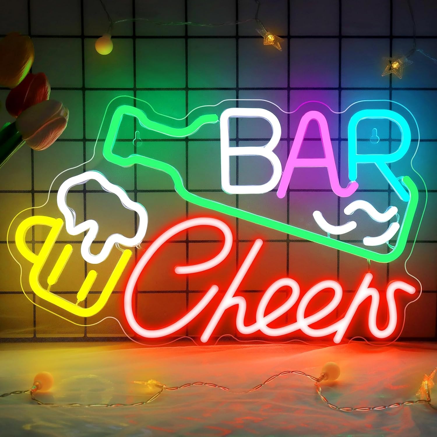 LightingWill Bar Cheers Neon Sign, Dimmable Neon Bar Sign for Wall Decor USB Powered LED Neon light Sign for Man Cave Home
