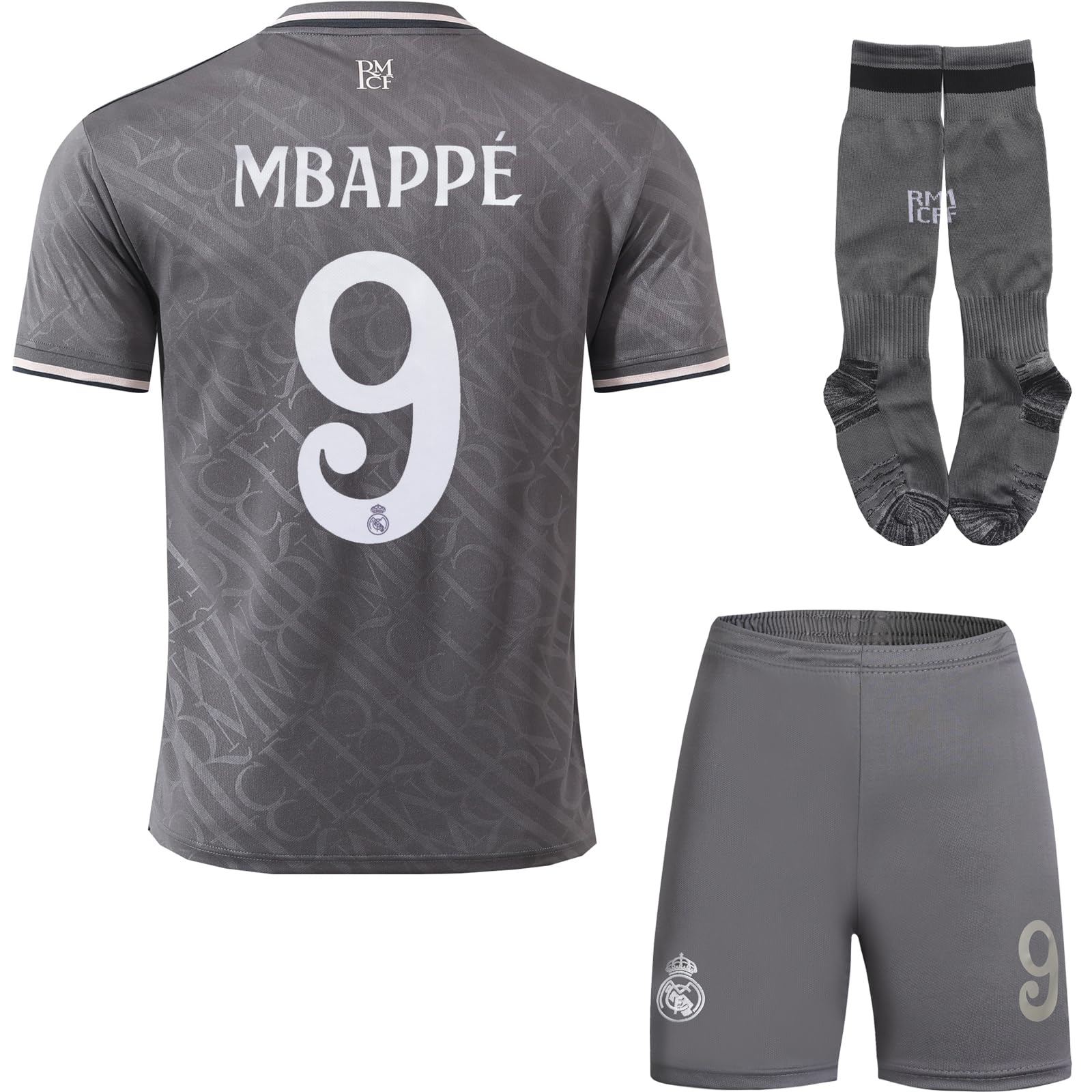 Madrid #9 Mbappe 24/25 Maillot Extérieur Football pour Enfants Shorts, Chaussettes, Tailles Jeune, Coffret Cadeau