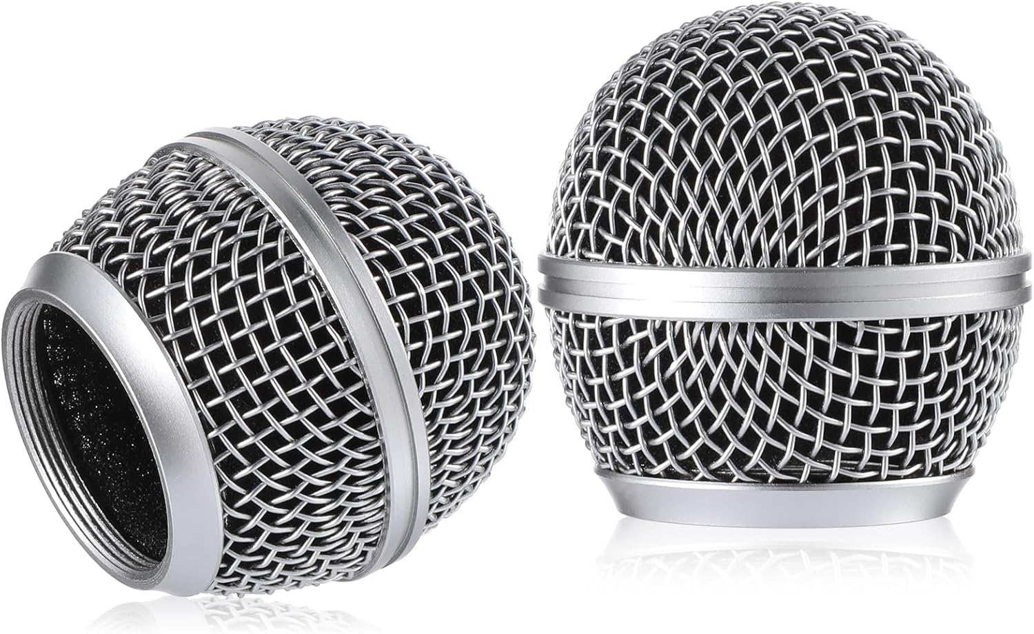 Microphone Head Replace Microphone Cover Microphone Windscreen Microphone Pop Filter Microphone Ball Head Mesh with Inner Foam Microphone Replacement Grille for Shure Sm58, 2 Pcs, Silver
