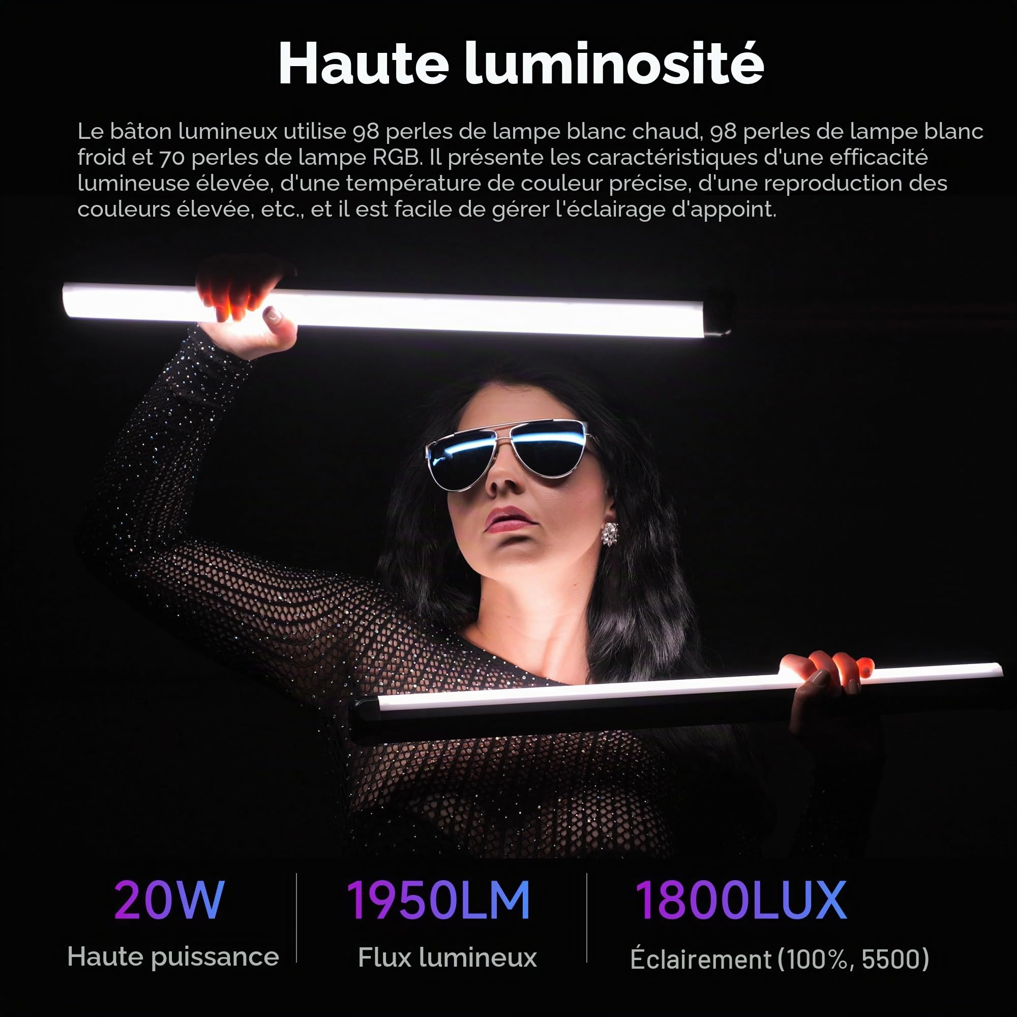 VILTROX K60 Lot de 2 bâtons Lumineux RVB, Grand Tube Lumineux pour Photographie de 22,8", Batterie Rechargeable 32Wh, 20W/1950 LM, Baguette Lumineuse RVB avec CRI 95 + 360°, écran LCD 2500K-8500K