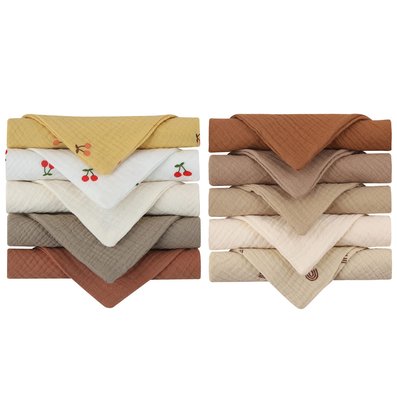 Reoyloep Muslin Cloths for Baby, 10 Pack Muslin Squares 23x23cm/9.06"x9.06" Baby Burp Cloth Cotton Facial Towels Super Soft