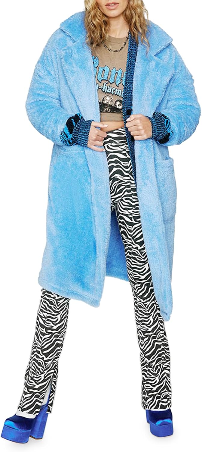 Forever 21 Women's Faux Fur Teddy Coat Medium Blue