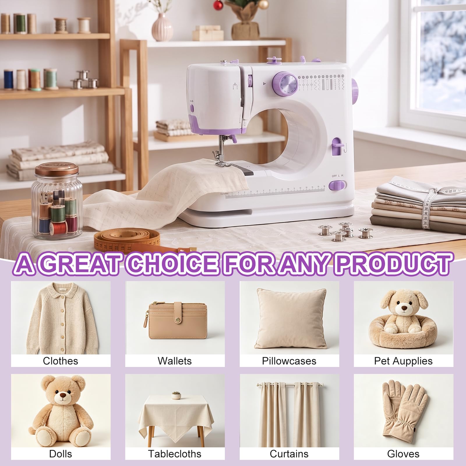 Machine à Coudre Portable Débutant, Qoosea 12 Point Sewing Machine Violet