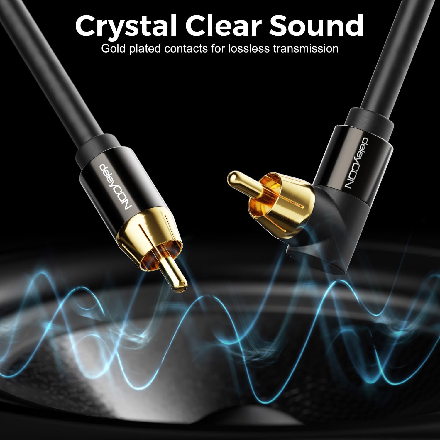 deleyCON 2m Kabel do Subwoofera - Wtyk Kątowy - Kabel Koaksjalny Cinch RCA - do Subwoofera, Amplitunera AV, Wzmacniacza HiFi, Zestawów HiFi, Soundbarów, Aktywnych Głośników - Nylon Czarny