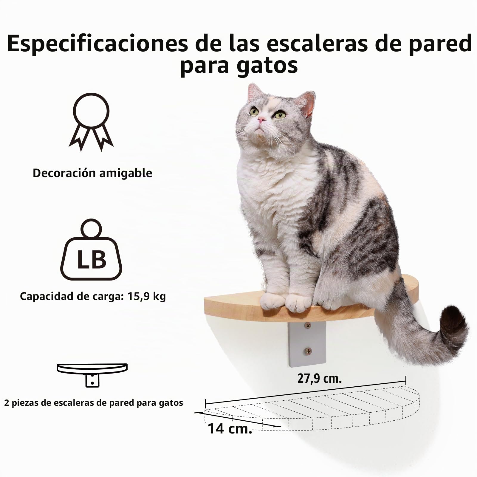 FUKUMARU Pared de Escalada para Gatos con Cápsula Espacial Transparente, Incluye 2 Pedales, Set de Muebles de Pared en Madera de Goma Maciza, Adecuado para Dormir y Escalar,Soporta hasta 16KG