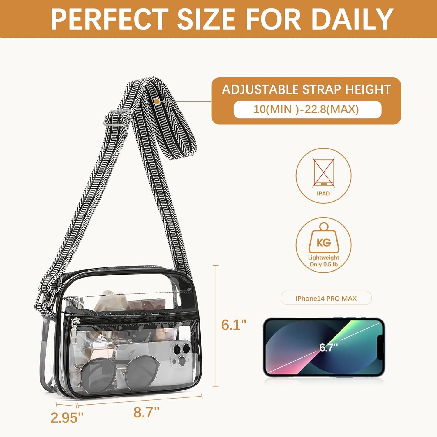 BOSTANTEN Clear Bag for Women Stadium Approved Clear Bags Small Crossbody Purse Trendy for Concerts Sports Events - Image 3