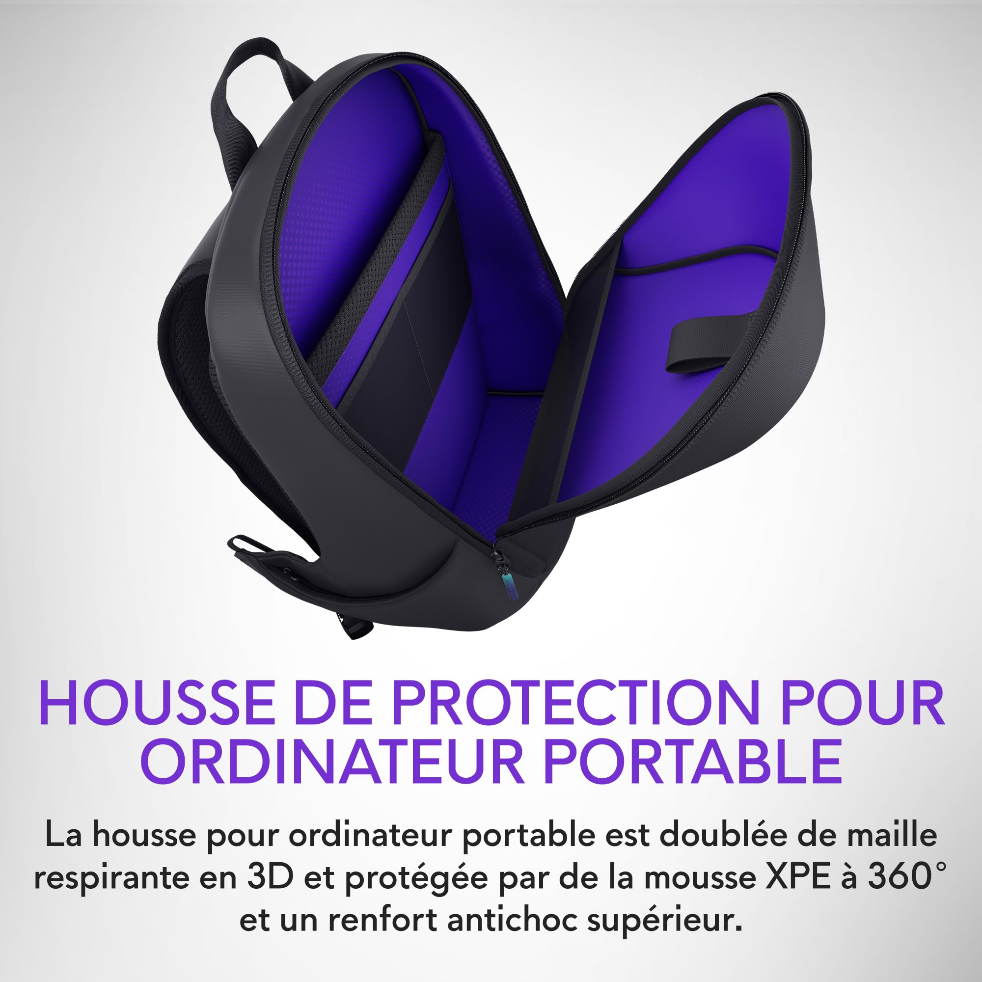 Alienware 16 Sac à Dos - AW5625P - Capacité 21L, Maille Respirante 3D, organiseurs magnétiques, Poche RFID sécurisée, résistant aux intempéries, Logo réfléchissant Iridescent 3D - Noir