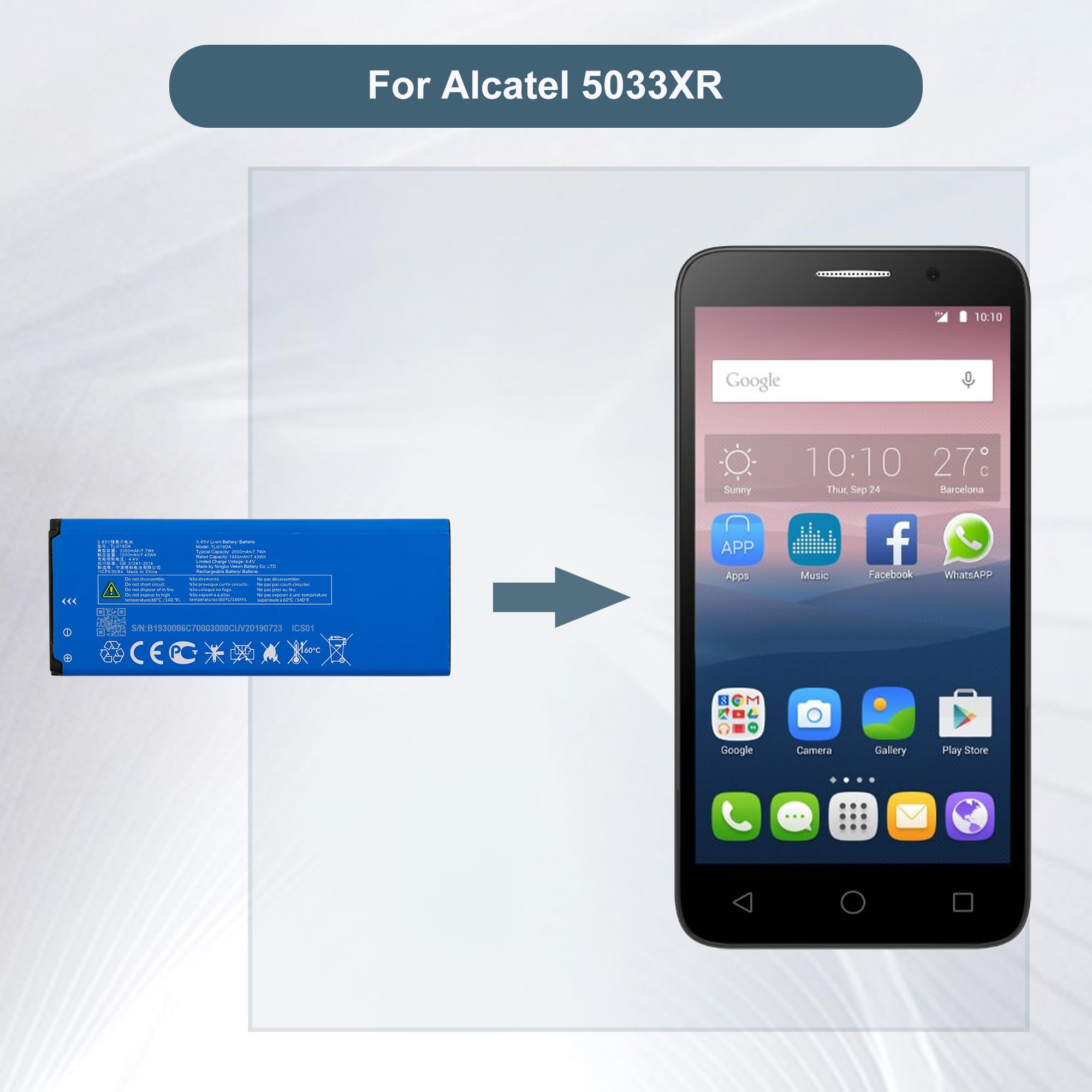 Akumulator zastępczy TLI019DA kompatybilny z Alcatel 5033XR z narzędziami