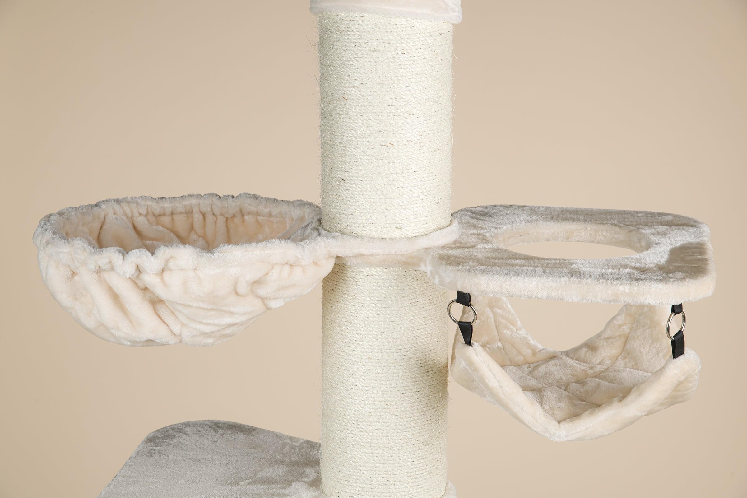 RHRQuality Krabpaal voor grote katten - Maine Coon Tower Crown – 240 tot 260 cm Hoog – Met Extra Dikke 20 cm Sisalpalen – Crème