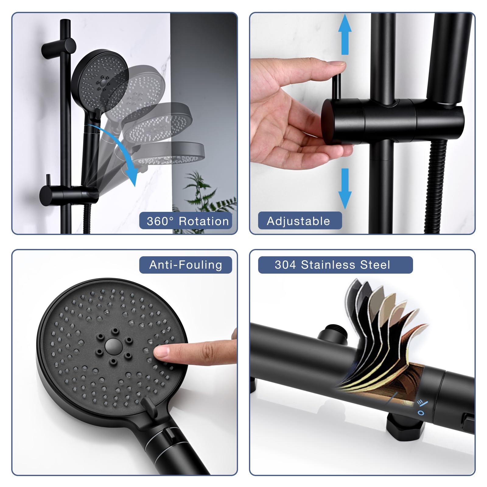 DETBOM Douchesysteem met Thermostaat, Roestvrijstalen Douchearmatuur, met 25 cm Ronde Overhead Regendouche, 3 Straalsoorten, Siliconen Handdouche, Hoogte Verstelbare Ddouchestang, Chroom DETBOM Douchesysteem met Thermostaat, Roestvrijstalen Douchearmatuur, met 25 cm Ronde Overhead Regendouche, 3 Straalsoorten, Siliconen Handdouche, Hoogte Verstelbare Ddouchestang, Chroom