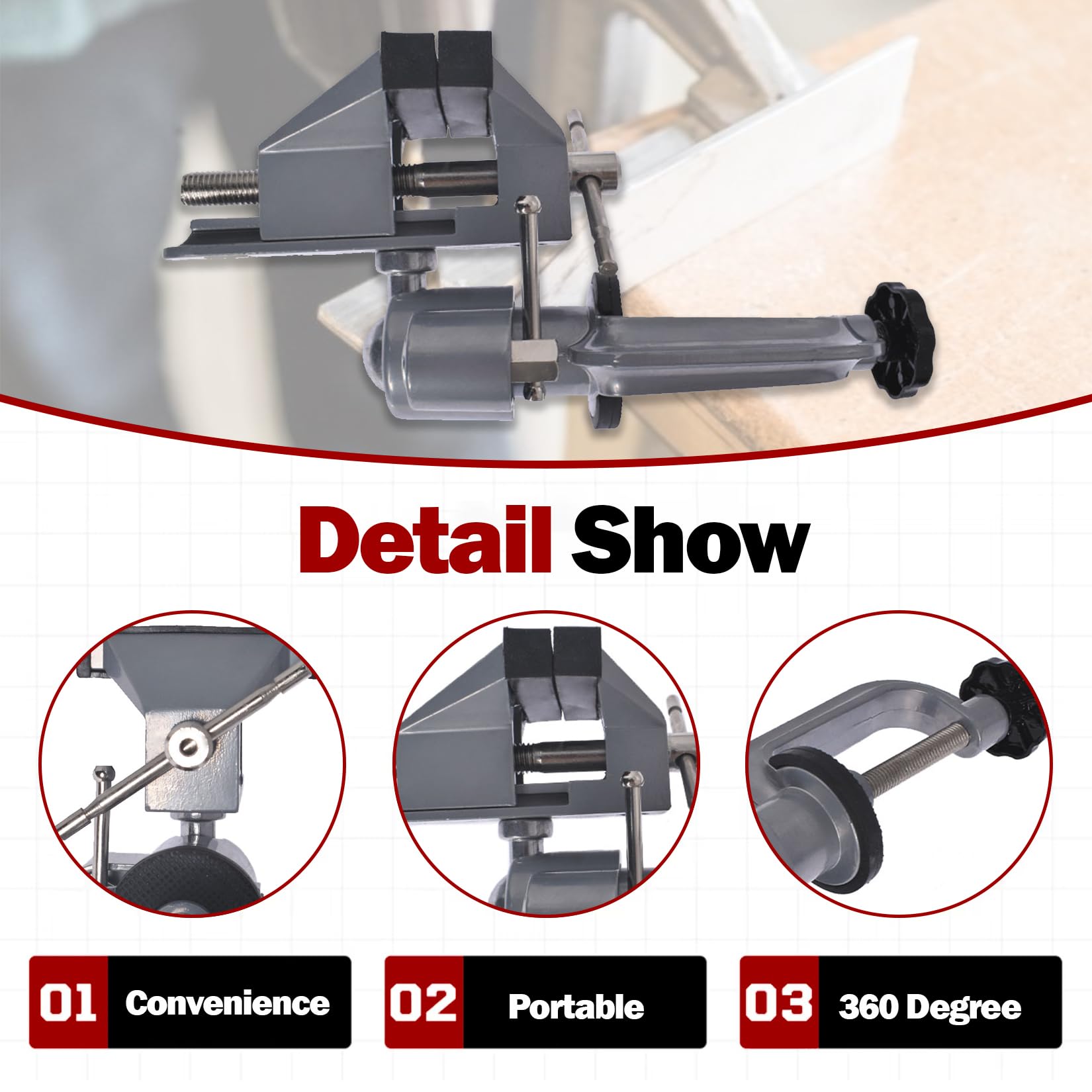 findmall Tornillo de mesa universal giratorio de aluminio de 360 grados para sujetar piezas pequeñas en joyería, fabricación de modelos electrónicos y más