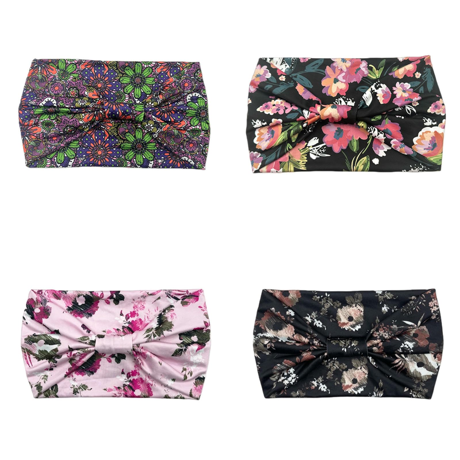 CYUCHENC wide headband 4 Pack Fashion Printed Elastic Knotted Brim Rose Flower Yoga Sports -9-four