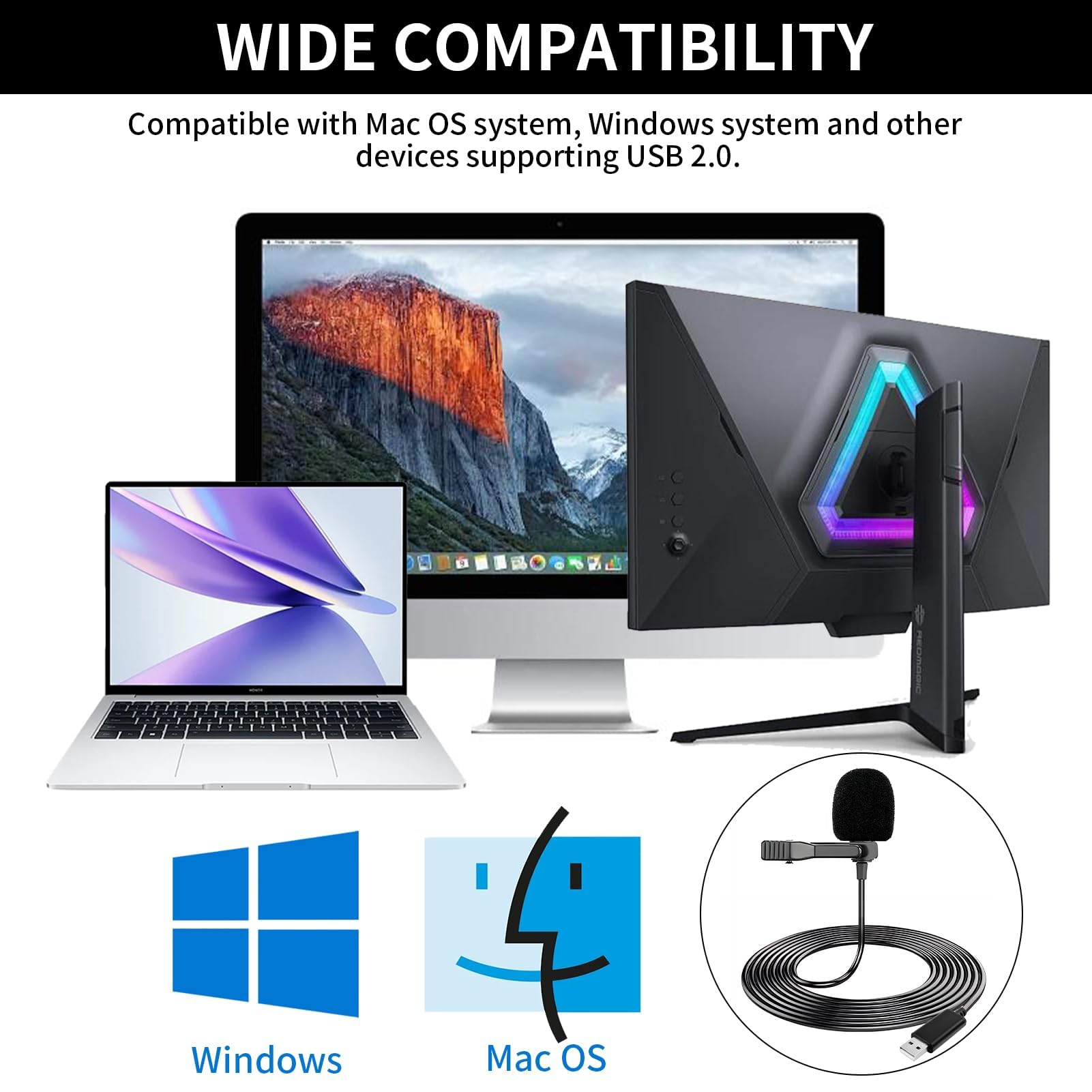 Microphone Lavalier USB, Micro Cravate avec 2M Cable et Pince | Lapel Mikrofon Professionnel pour PC Mac Laptop, Mini Mic pour Gaming Podcast Enregistrement Vidéo, Plug at Play