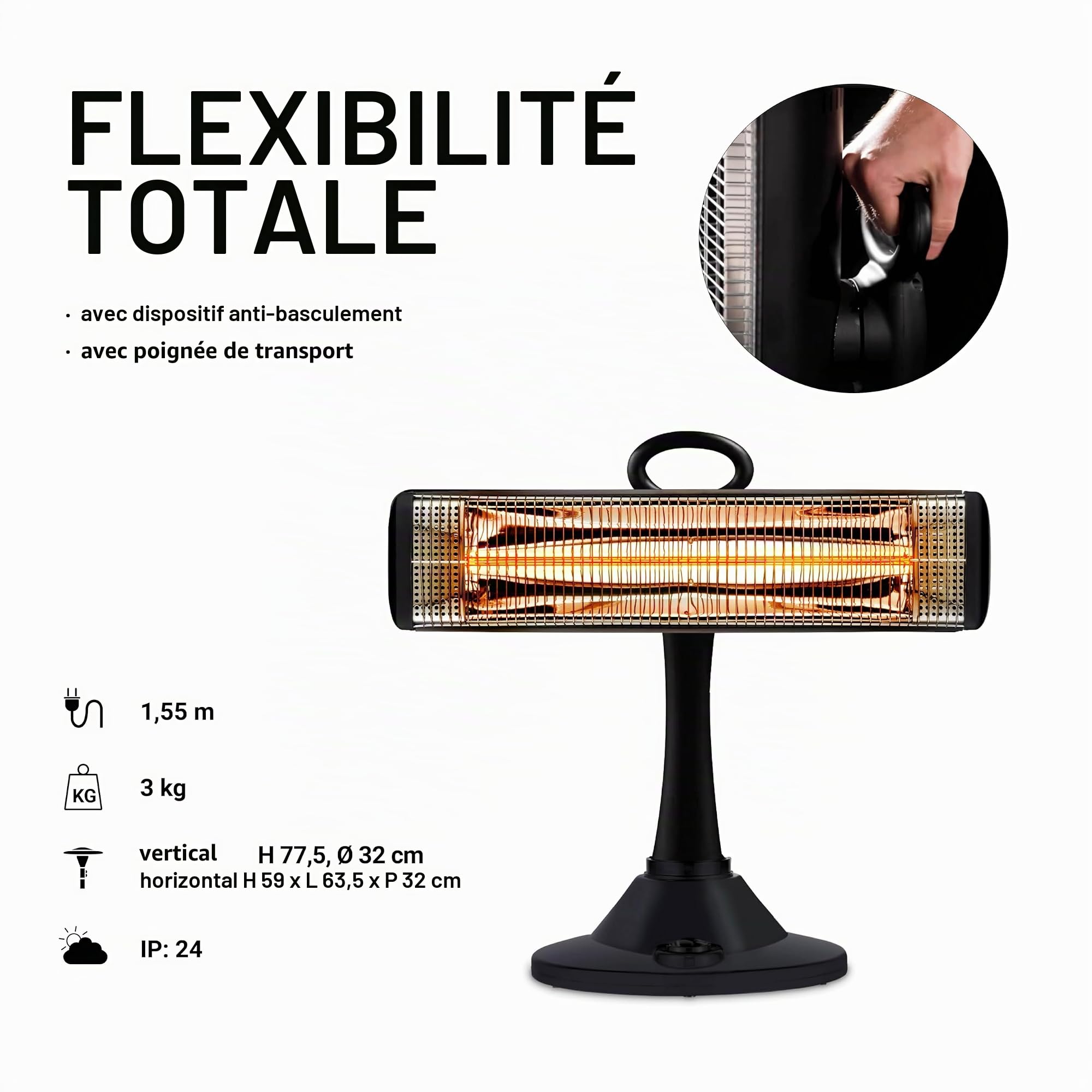Enders® Florenz, 4923, Radiateur à Infrarouge, électrique, Chauffage Autonome pour l'extérieur et l'intérieur comme la terrasse, Le Jardin d'hiver