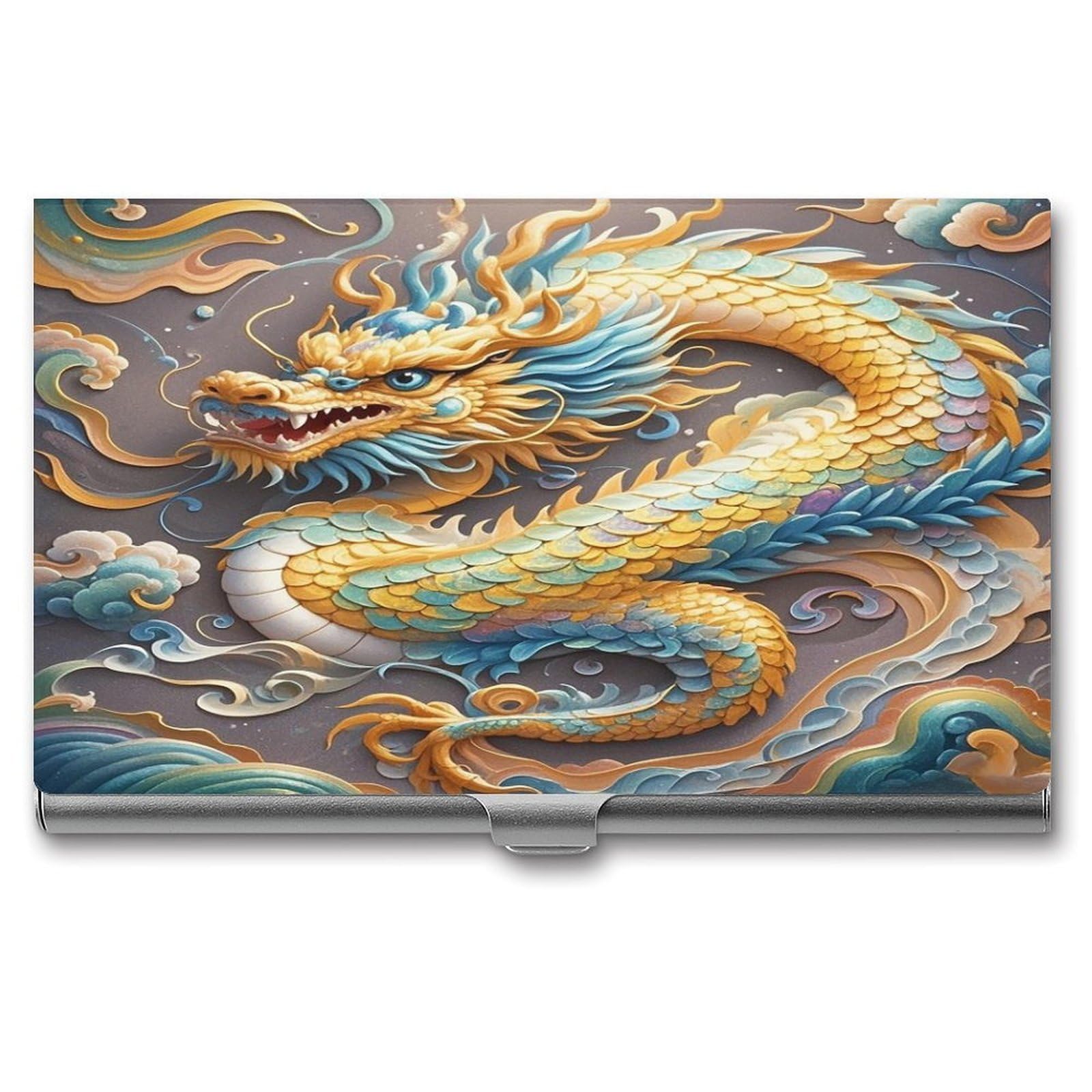 FekiLoot Dragon Art Business Card Holder Aluminum Alloy Business Card Case Convenient to Carry Business Card Dispenser for Men Women