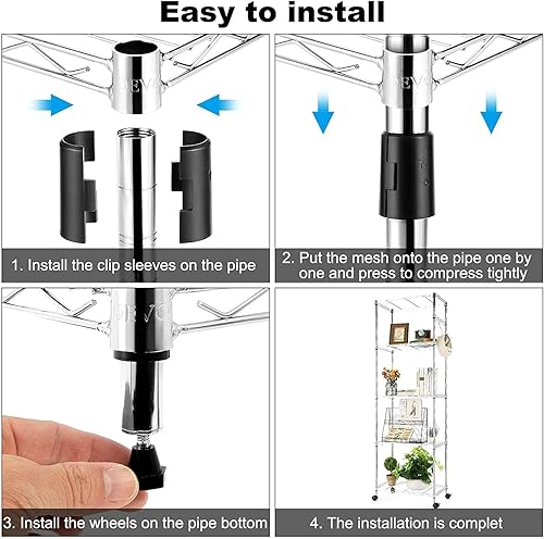 Miniatura 7 de Devo Estante de almacenamiento de metal con ruedas estante de pie de acero inoxidable para cocina cuarto de servicio 24 x 14 x 71 pulgadas plateado